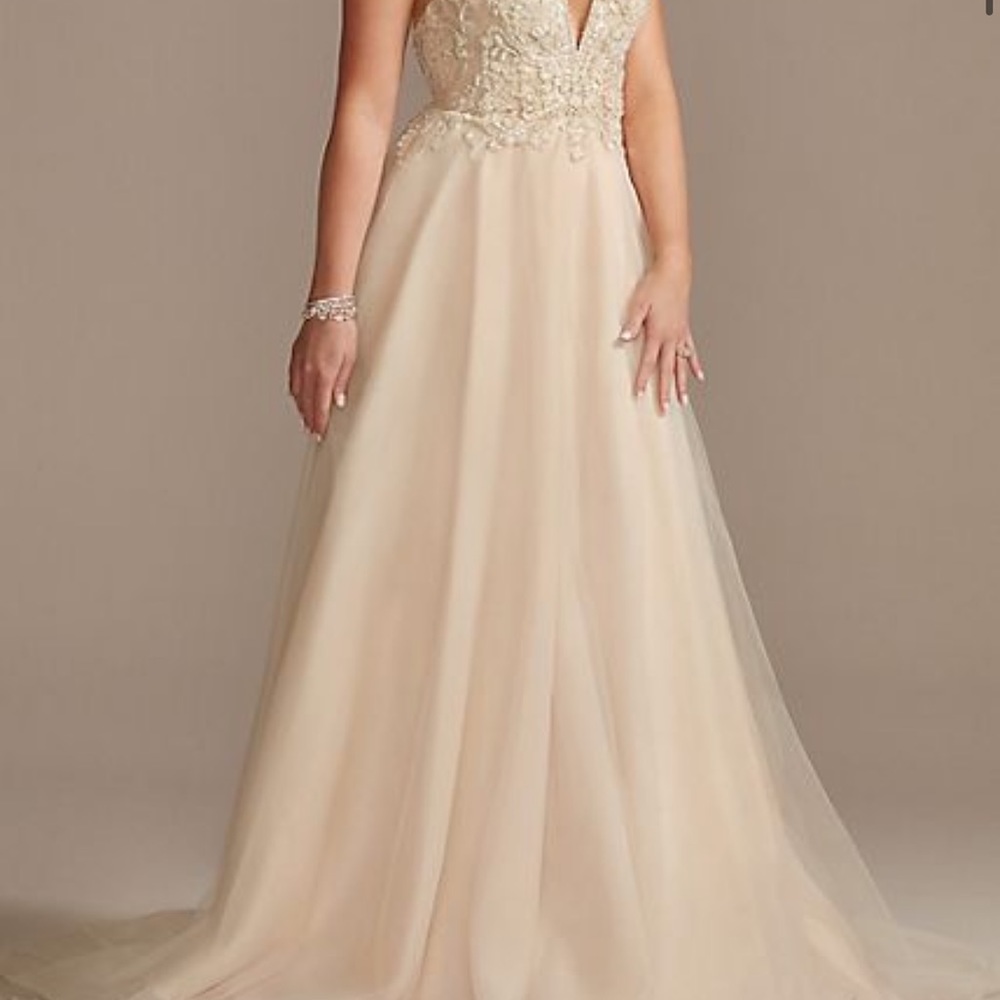 Spaghetti Strap Beaded Organza Wedding Dress.